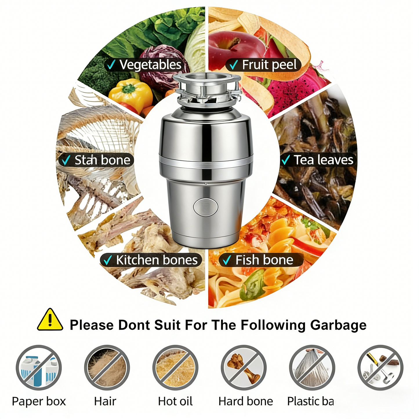 AC Motor Food Waste Disposal Home Use