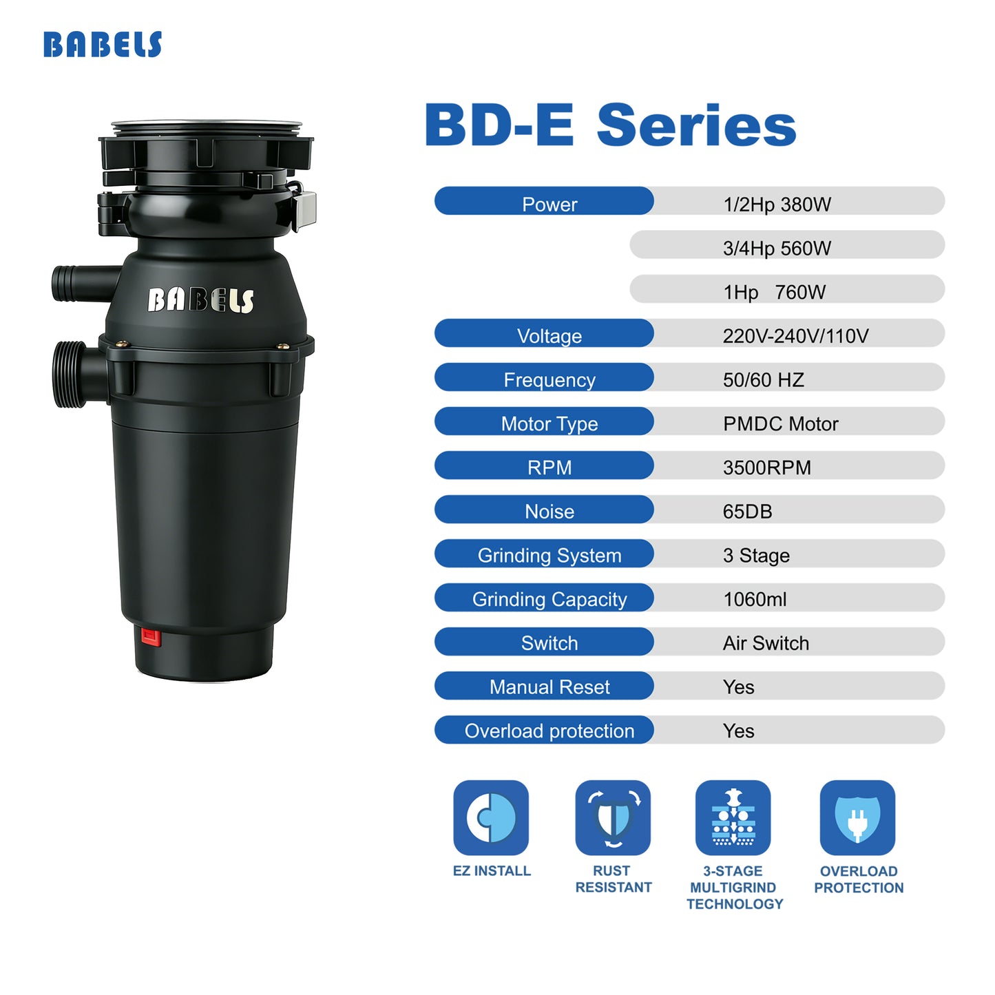 1HP Home Use Stainless Steel Chamber Food Waste Disposal BD-E75-2