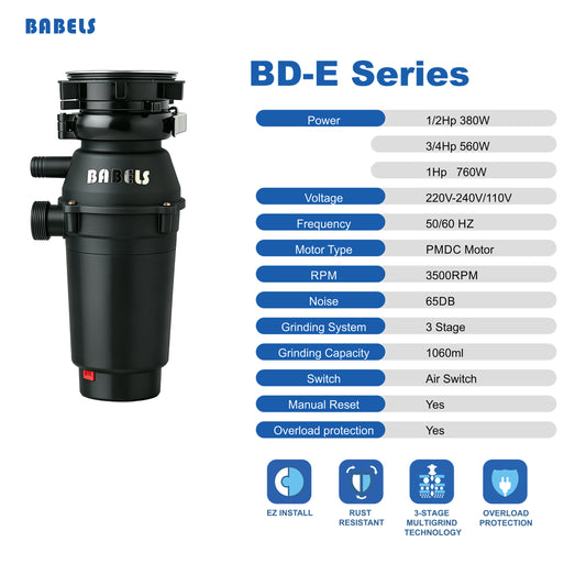 1马力家用不锈钢内胆食物垃圾处理器 BD-E75-2