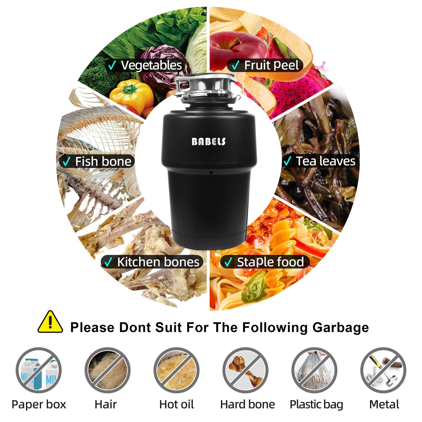 1HP Orange Premium Food Waste Disposal Stainless Steel Chamber Metal Flange BD-H75