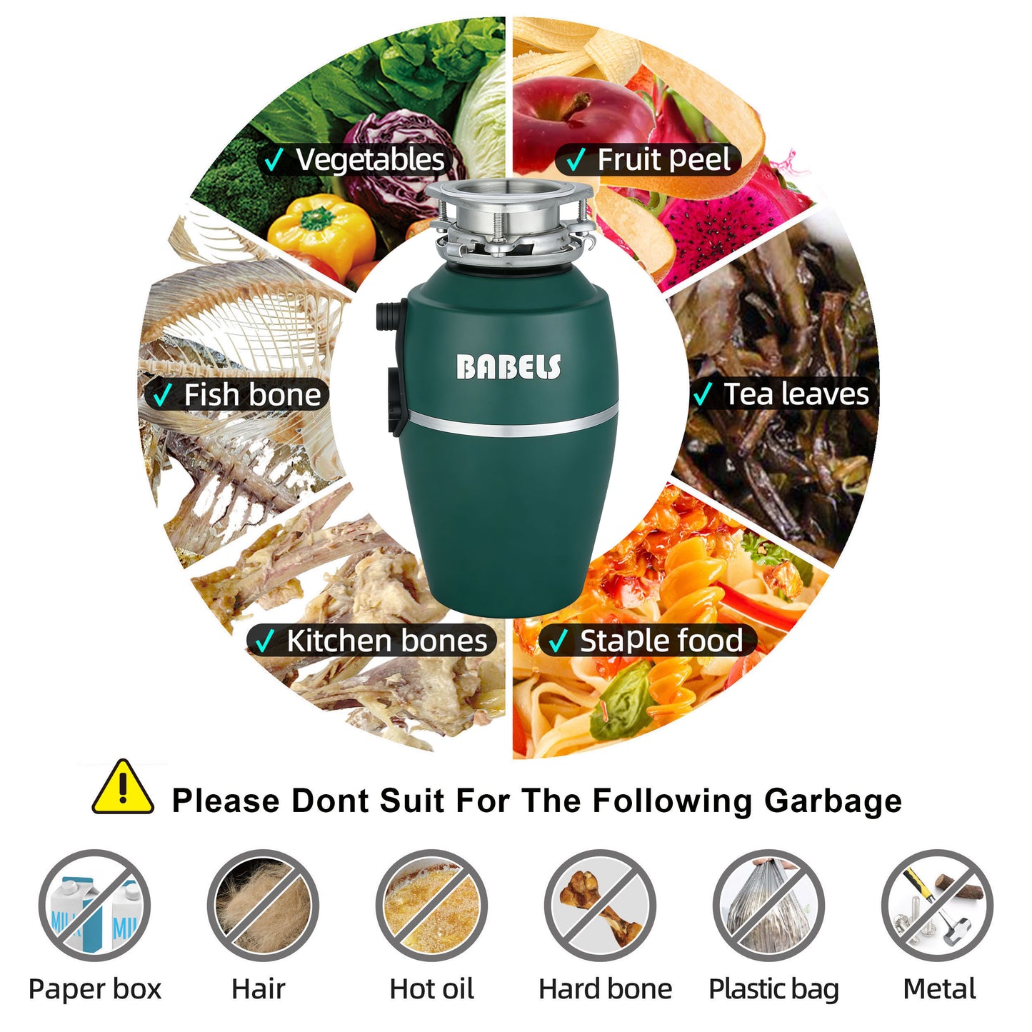 1HP Pro-Garbage Disposer with Stainelss steel Grinding System Green BD-P75